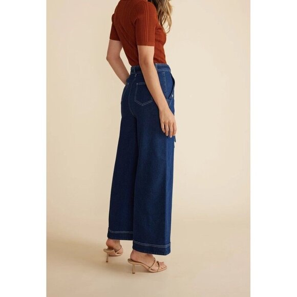 Mink Pink Australian, Wide Leg Jeans, tie belt, dark blue, 29.5 inseam - Picture 2 of 9